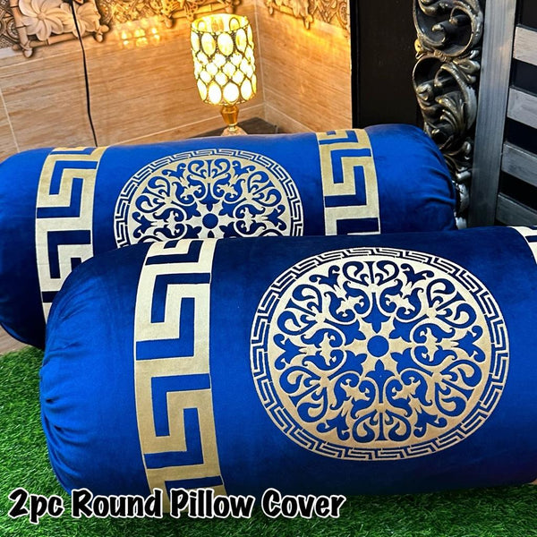 Luxury Soft VELVET | 2pc Gol Pillow Cover | Vibrant Design & Colors | Oval Round Uniface Design 34×18inch | Home Sofa Bed Pillow Covers