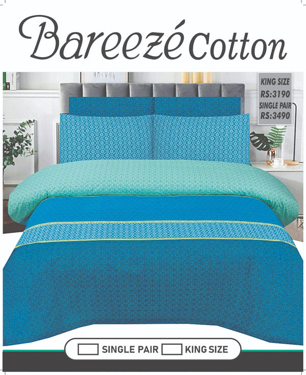 Bareeze Pure Cotton King Size Bed Sheets 2-Pillows 1-king Size Bedsheet